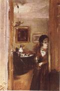 Adolph von Menzel Livingroom with Menzel-s sister Spain oil painting artist